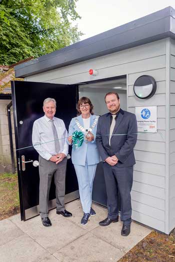 CHANGING PLACES – Ribble Valley Mayor Louise Edge, with Stuart Hirst (left), chairman of the council’s community services committee, and Adam Allen, the council’s director of community services.